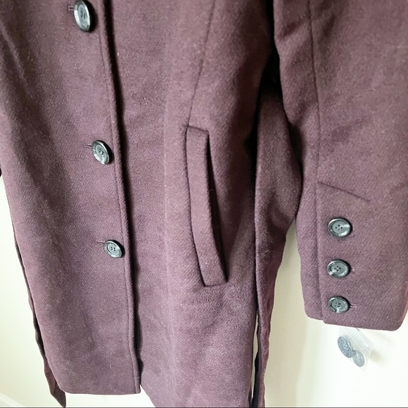 Sam Edelman Belted Wool Blend Trench Coat Wine Burgundy 2 NWT - Picture 6 of 14